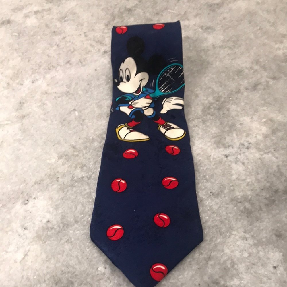 Disney Silk Mickey Tennis‎ Tie Mens Blue Red Hand Made Italy Designer Tie Rack